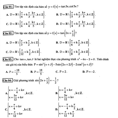 100 Đề Kiểm Tra Định Kì Trắc Nghiệm Toán Lớp 11