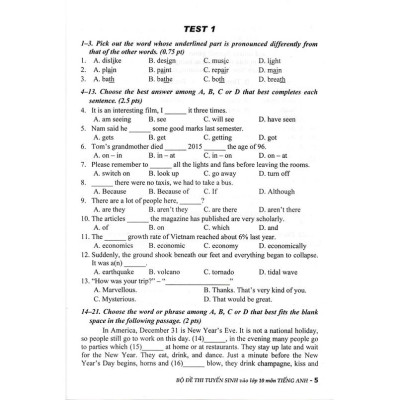 Sách - Bộ Đề Thi Tuyển Sinh Môn Tiếng Anh Vào Lớp 10 ( Lưu Hoằng Trí ) (HA-mk1)