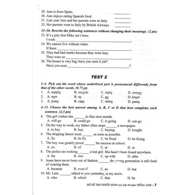 Sách - Bộ Đề Thi Tuyển Sinh Môn Tiếng Anh Vào Lớp 10 ( Lưu Hoằng Trí ) (HA-mk1)