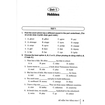 đề kiểm tra tiếng anh 7 (dùng kèm sách giáo khoa kết nối)