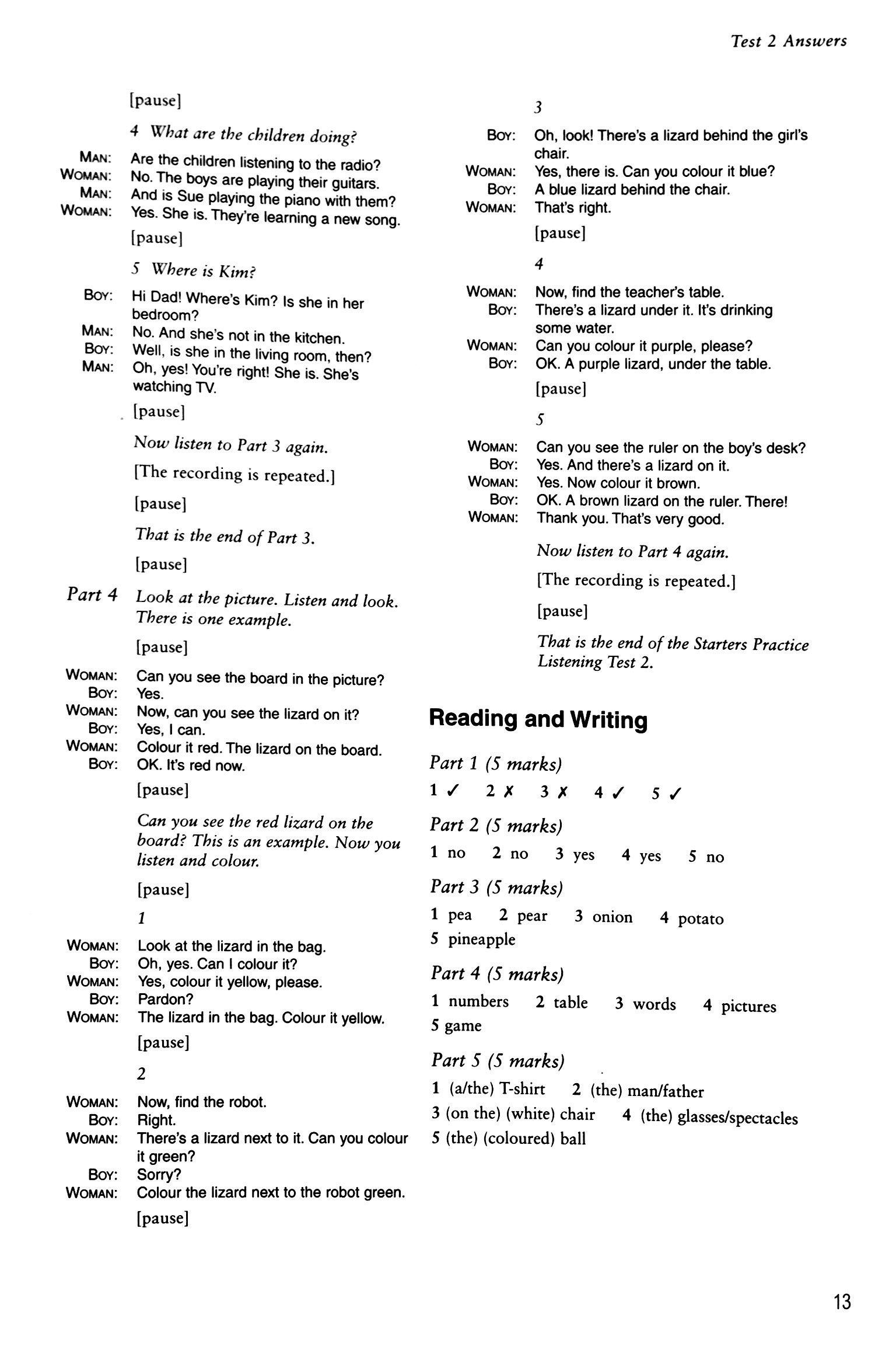 Cambridge Young Learners English Tests Starters 5 Answer Booklet
