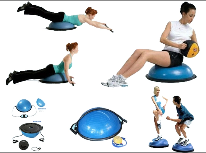 Bóng tập thăng bằng Bosu, bóng tập thể lực tích hợp thêm dây kéo thể lực đàn hồi hỗ trợ các bài tập gym, yoga an toàn