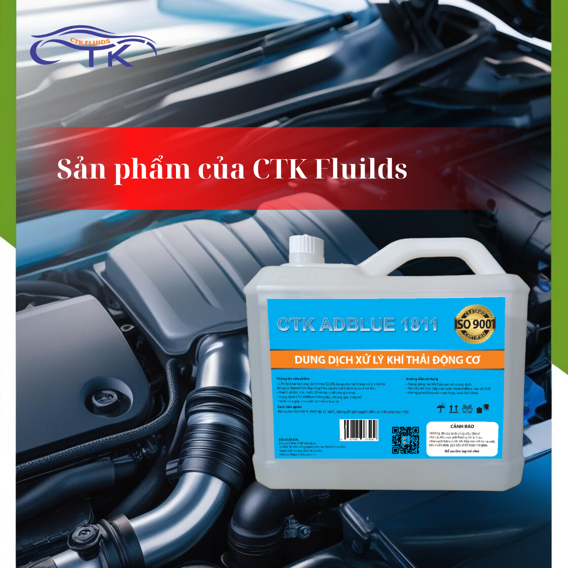 Dung Dịch Xử Lý Khí Thải Động Cơ Ô Tô CTK Chính Hãng, Dung tích 10L, Nguyên Liệu Ure Tinh Khiết, Đạt Tiêu Chuẩn ISO 22241, DIN 70070