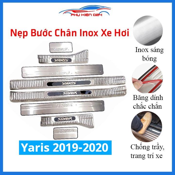 Bộ ốp bậc cửa trong ngoài nẹp bước chân Yaris 2019-2020 Inox chống trầy trang trí xe