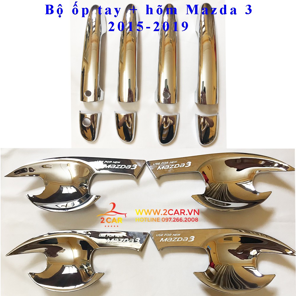 Ốp tay nắm, hõm cửa xe Mazda 3 2014 - 2022, 2023 mạ crom cao cấp