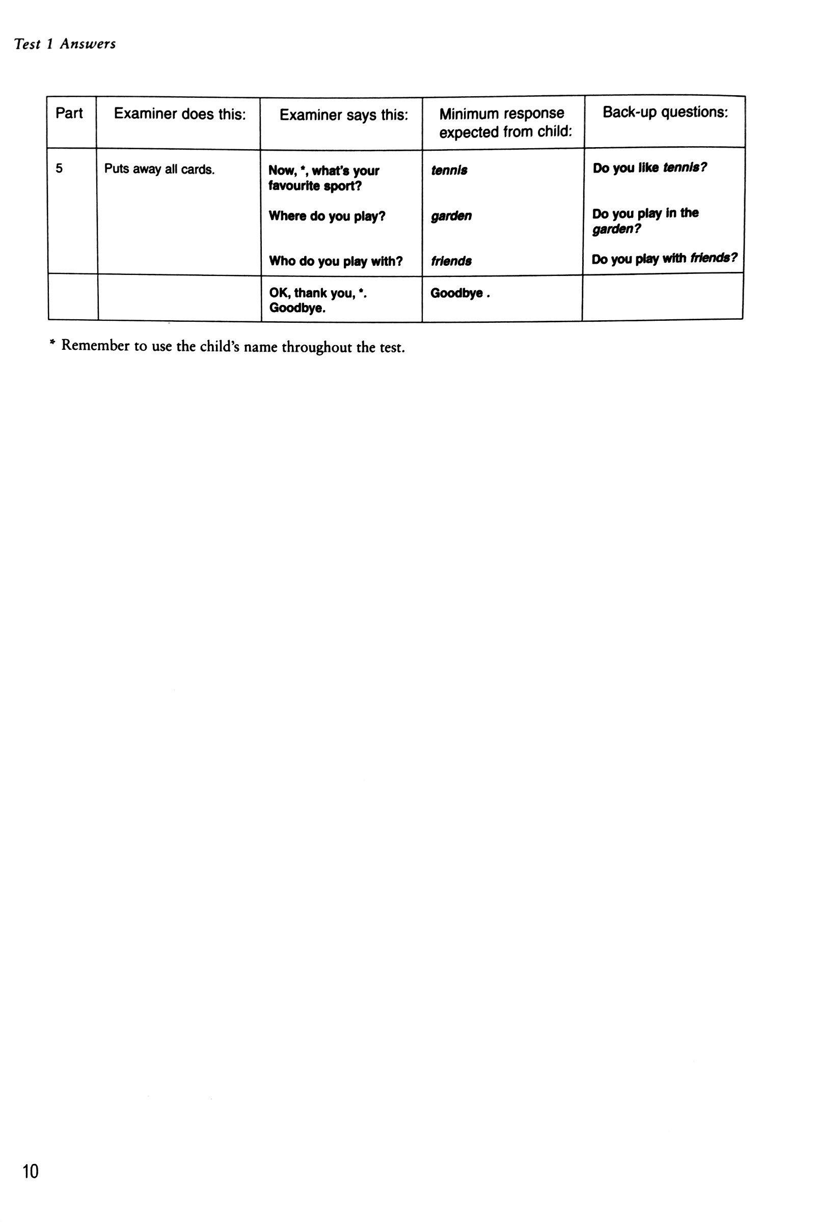 Cambridge Young Learners English Tests Starters 5 Answer Booklet