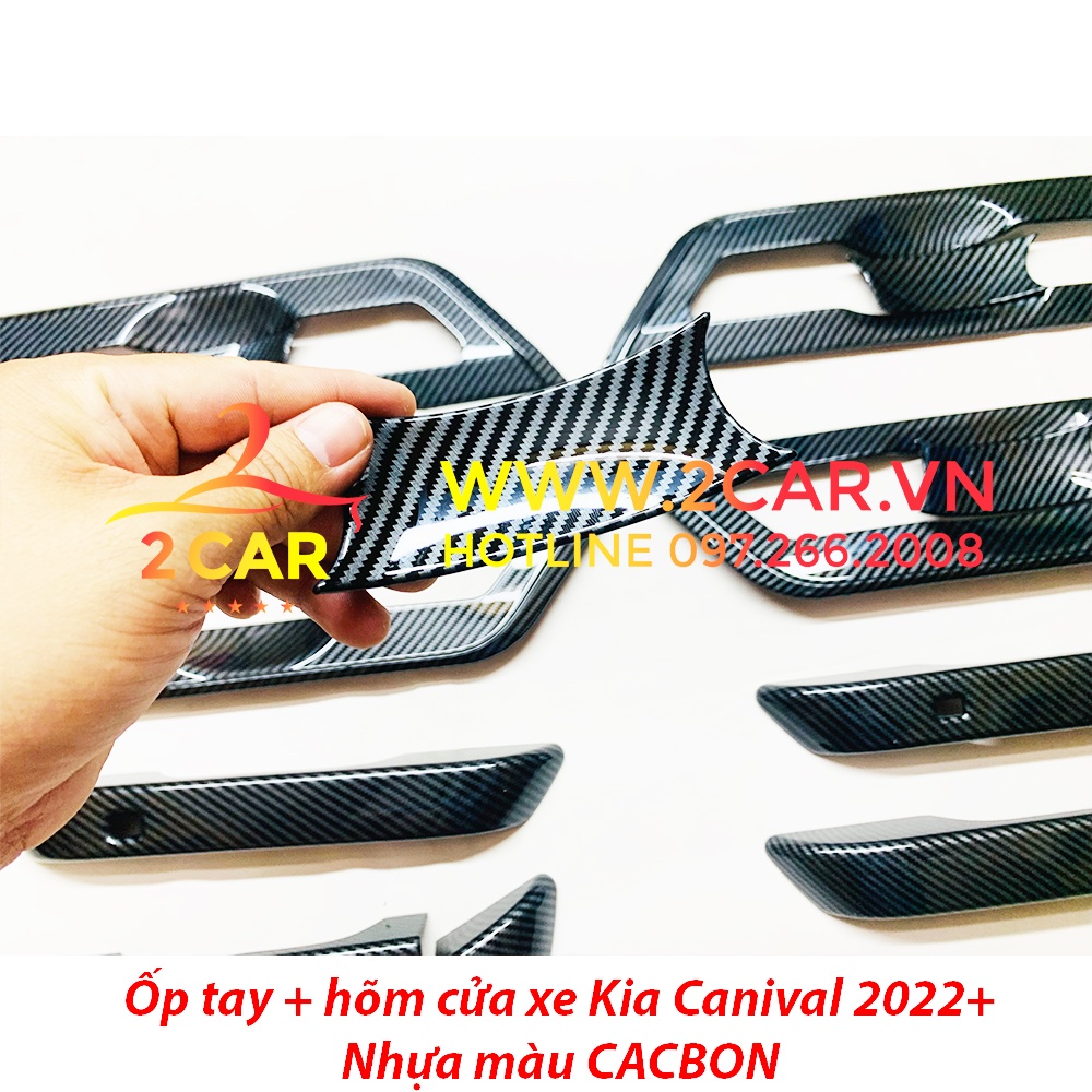 Ốp tay nắm cửa, hõm cửa, chén cửa CARBON xe Kia Carnival 2021- 2022, 2023 nhựa vân CACBON cao cấp