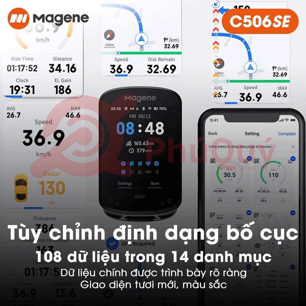 Đồng Hố Tốc Độ Xe Đạp Dẫn Đường Magene C506 SE IPS 2.4 inch GPS WiFi Bluetooth Tương Thích Garmin Strava Hỗ Trợ Android iOS