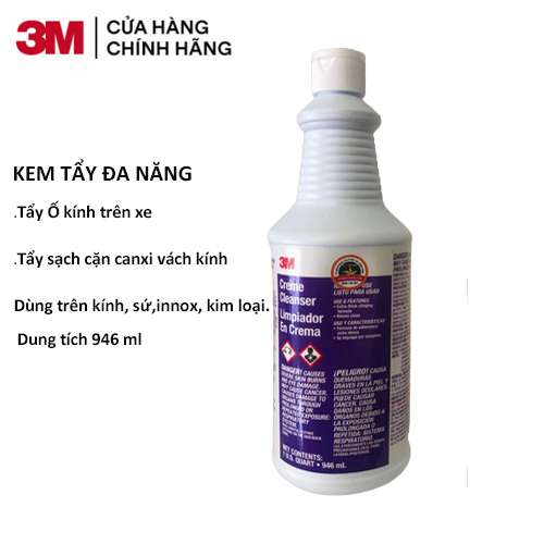 Kem Tẩy Ố, cặn Canxi, Mốc Kính Xe Hơi 3M- Tẩy sạch inox, thép, các vật dụng nhà tắm Creme Cleanser Limpiador EnCrema 946ml