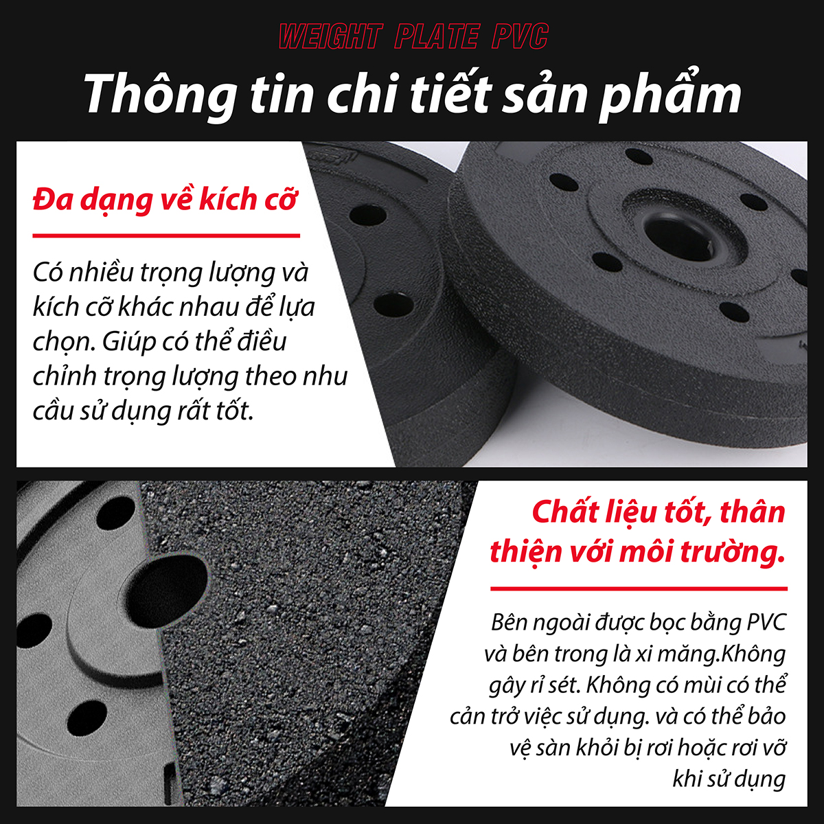 BG Bánh Tạ Nhựa 1.5kg Đặc Ruột - Tạ Miếng Nhựa - Sẵn Kho Giao Liền