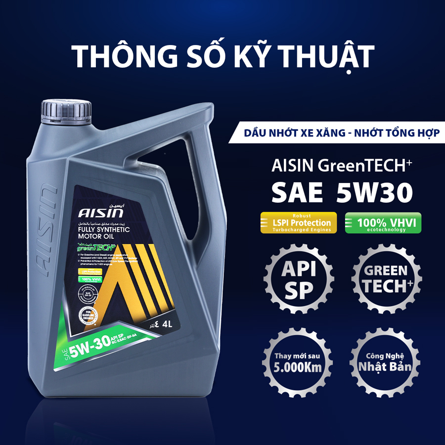 Dầu Nhớt Tổng Hợp AISIN Greentech+ SP 5W30 4 Lít ESFNP0534P - Nhập Khẩu Chính Hãng