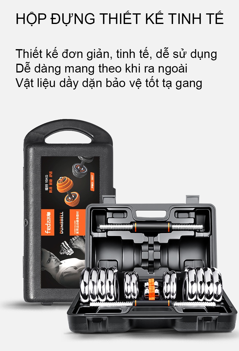Bộ Tạ Tay Tháo Lắp 20kg Đa Năng FED720 Nhập Khẩu Chất Liệu Gang Mạ Niken