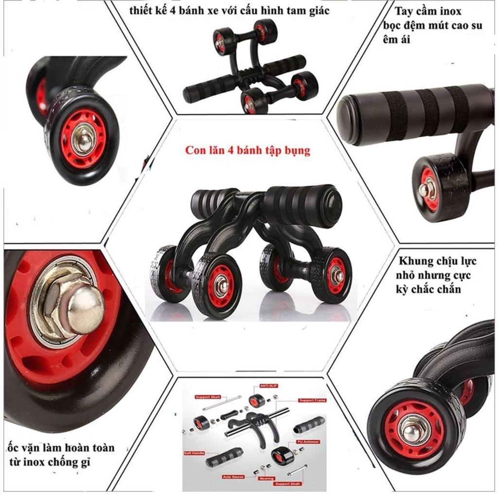 DODODIOS con lăn tập cơ bụng 6 múi có 4 bánh chắc khỏe tập gym thể dục tại nhà + tặng miếng thảm - Sản phẩm chính hãng