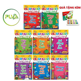 Combo 8 Quyển Tô Màu - Tập Vẽ Tăng Khả Năng Tư Duy +Sáng Tạo Cho Bé Yêu: Tặng Kèm Hộp Sáp Màu 12 Màu Xinh Xắn