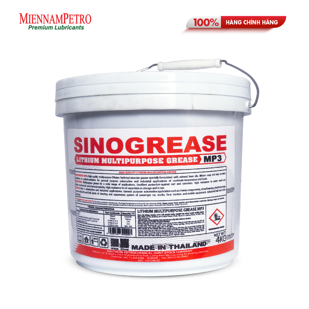 Mỡ Bôi Trơn MiennamPetro Sinogrease Lithium MP3 4KG Đa Dụng Bảo Vệ Xe Ô Tô Công Nghiệp Cao Cấp