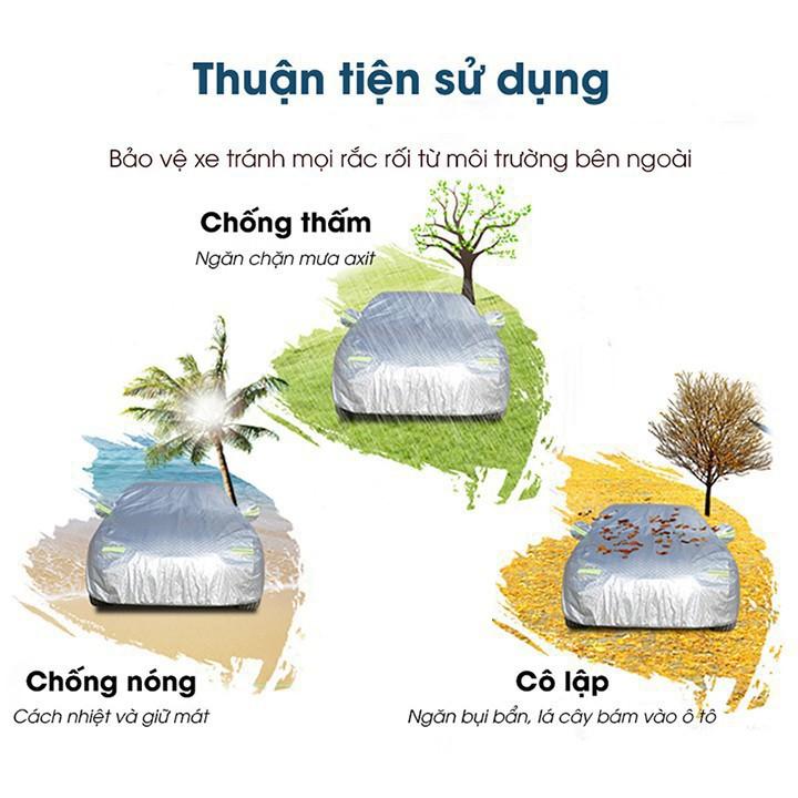 Bạt phủ xe ô tô 5 chỗ Kia Soluto, Bạt trùm xe Soluto cao cấp chất liệu vải PEVA chống nắng mưa không thấm nước