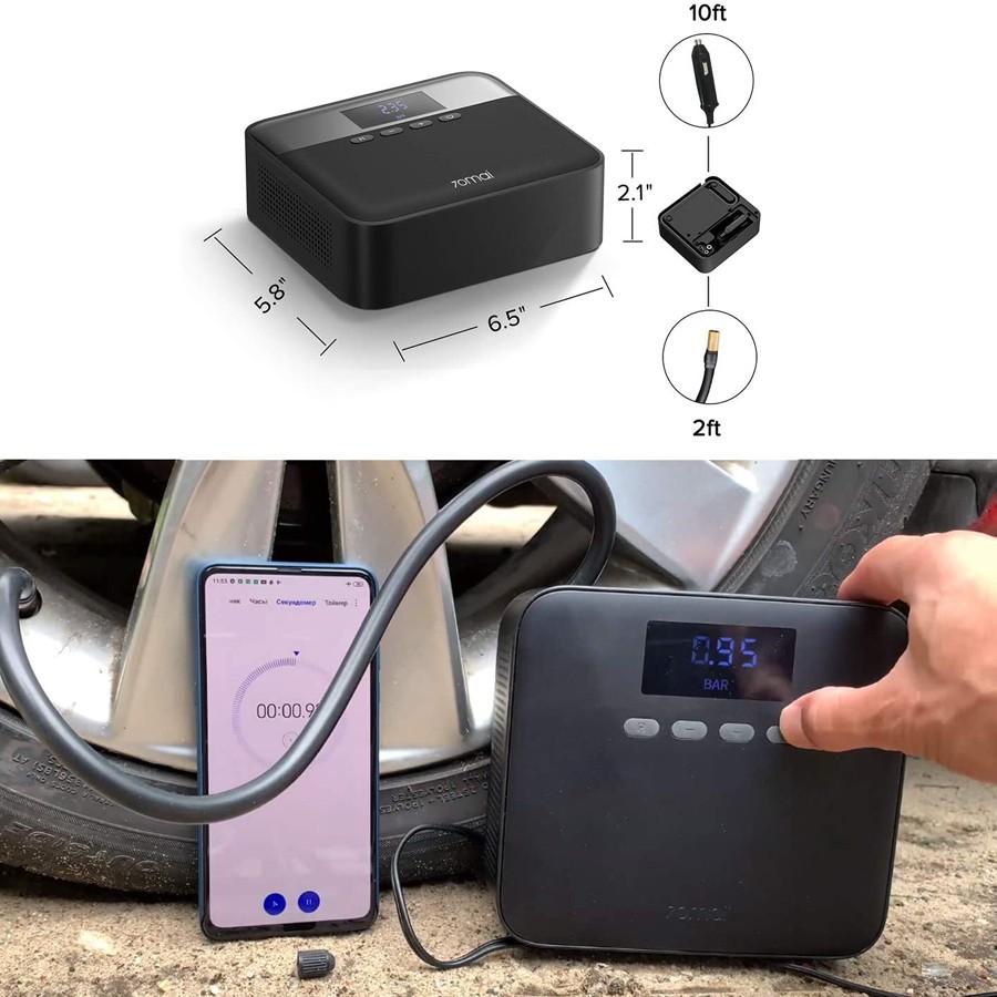 Bơm lốp ô tô Xiaomi 70mai TP03 Bơm 25L/phút - Lực bơm 160 psi - Tẩu cấp nguồn 3m bơm du lịch cho ô tô