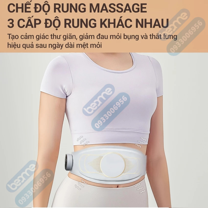 Máy Massage tan Mỡ Bụng Xung Điện EMS Beame BM-B48, Đai Massage Lưng Bụng Rung Nhiệt Giảm Đau Bụng Kinh
