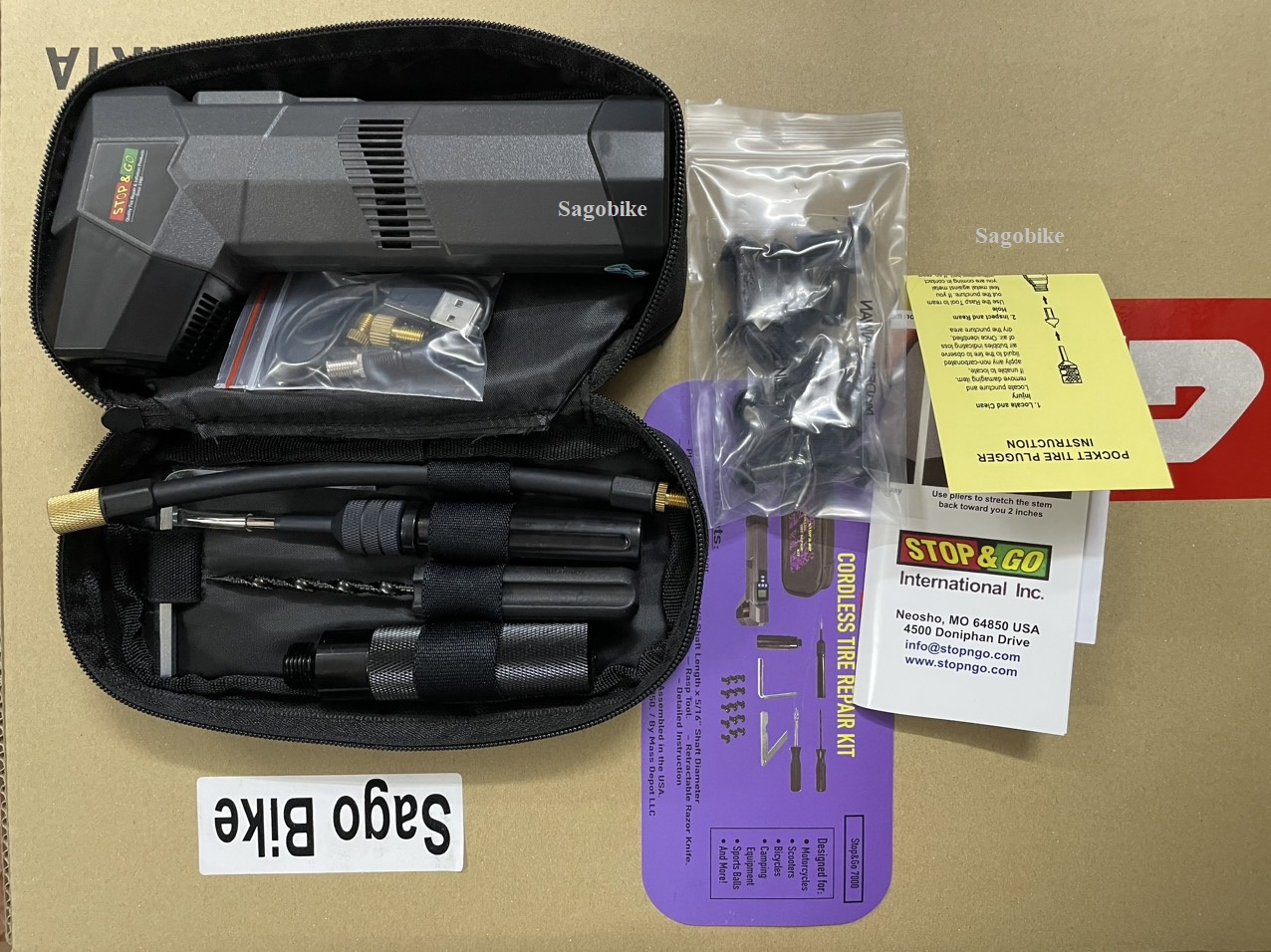 Bộ bơm vá xe Stop&Go 7000 (new) - Bộ bơm vá xe máy, ô tô, xe hơi Stop và go hàng chính hãng, nhập khẩu Mỹ