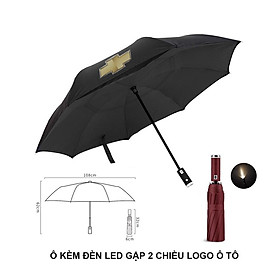 Ô dù thời trang tự động 2 chiều một nút bấm chống tia UV có đèn LED xoay 10 nan logo xe hơi cao cấp