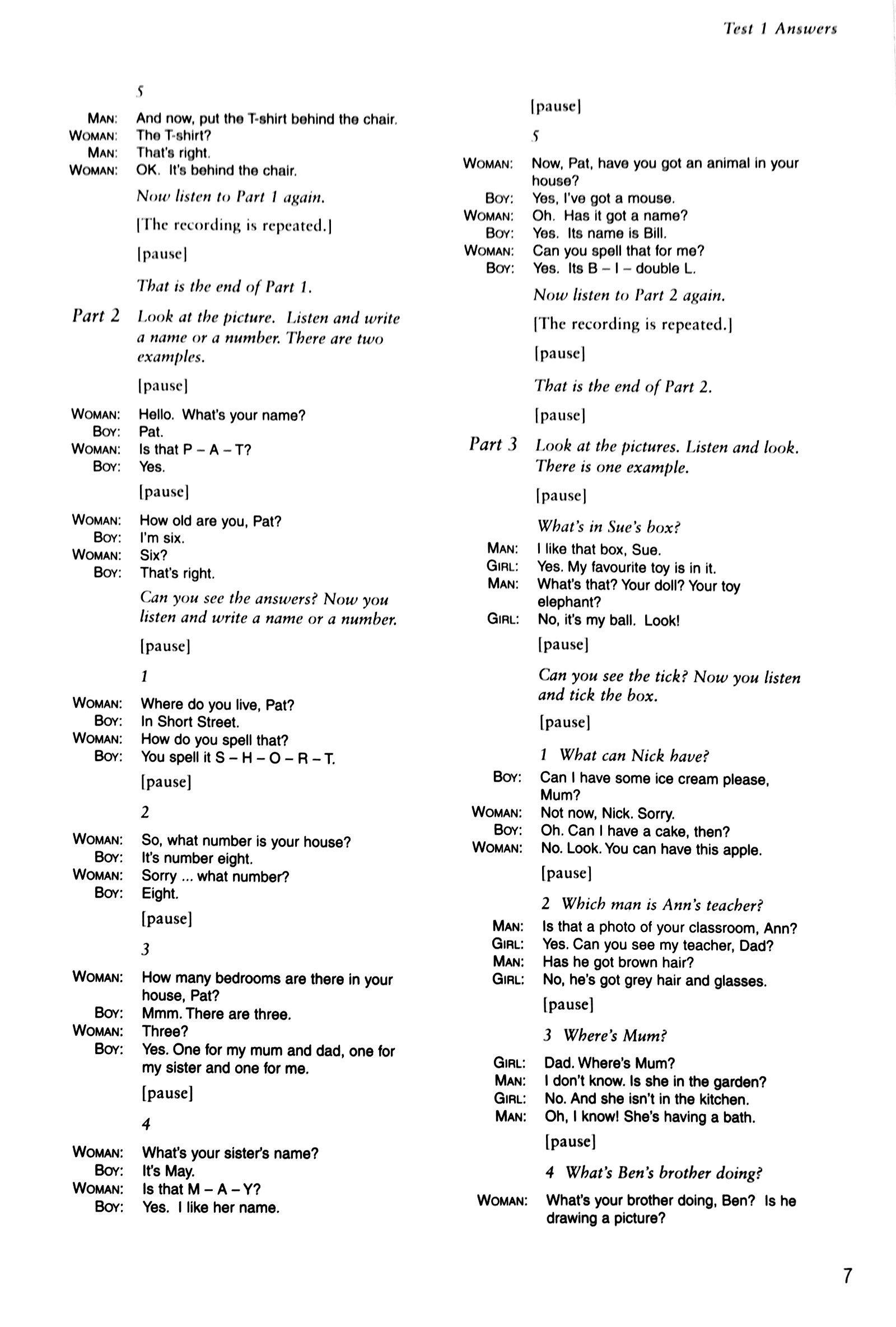 Cambridge Young Learners English Tests Starters 5 Answer Booklet