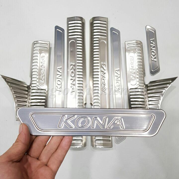 BỘ SẢN PHẨM Nẹp bước chân và ốp chống trầy cốp Hyundai Kona - Mẫu Inox