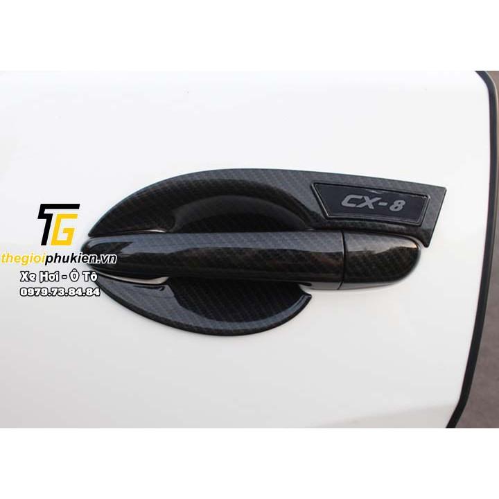 Bộ ốp tay nắm cửa, hõm cửa xe Mazda CX8, CX-8 vân Carbon
