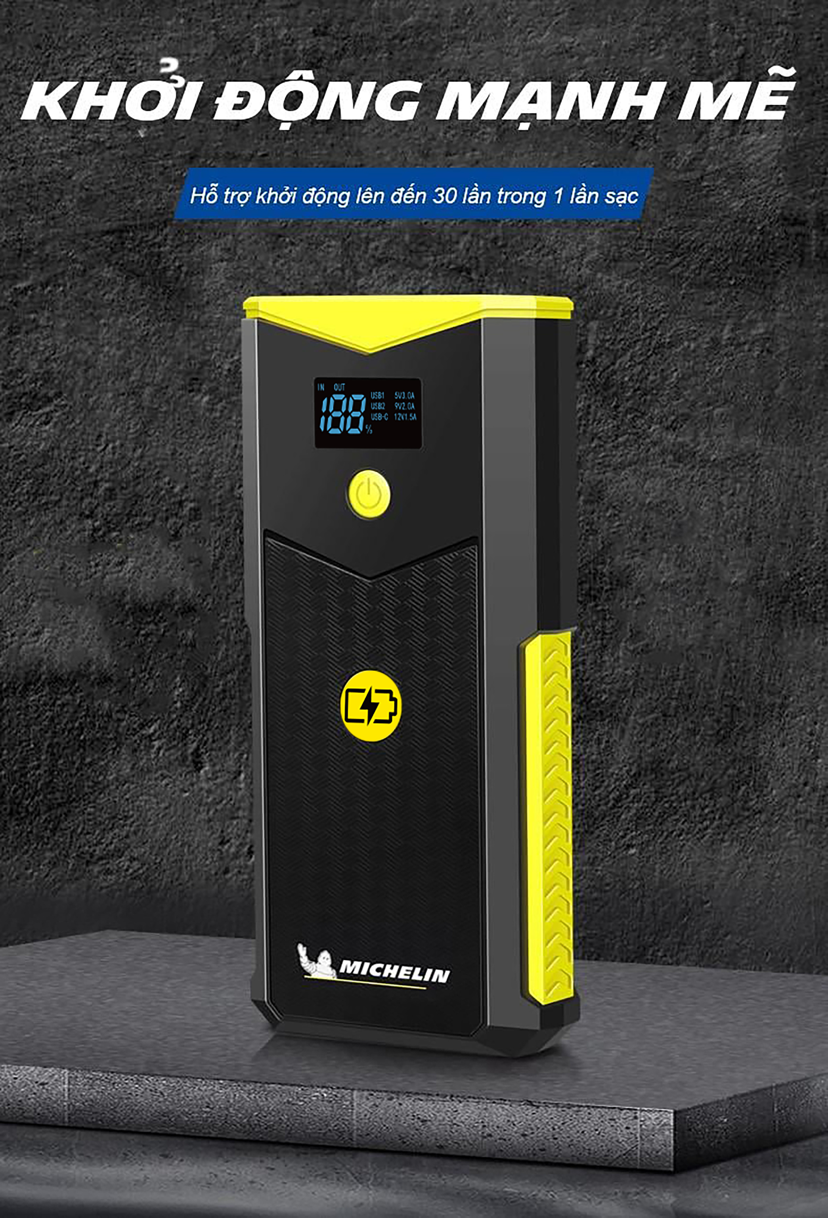 Bộ kích bình ô tô 750A - 1500A chuyên dụng có đèn pin Michelin 4165M