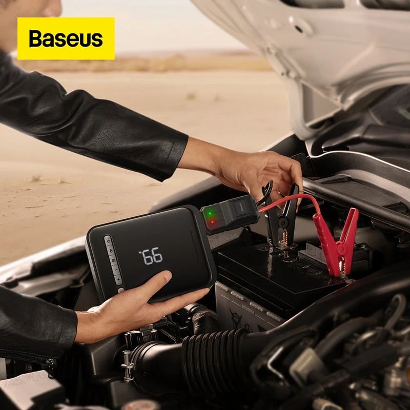 Bơm Lốp Đa Năng Kiêm Kích Bình Ô Tô Baseus Super Energy 2-in-1 Jump Starter Sạc Pin Cầm Tay 8000mAh - Hàng chính hãng