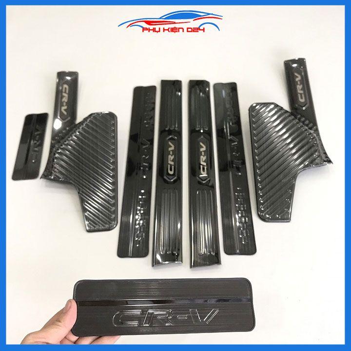 Bộ ốp bậc cửa trong ngoài nẹp bước chân CRV 2018-2019-2020-2021 vân Titan chống trầy trang trí xe
