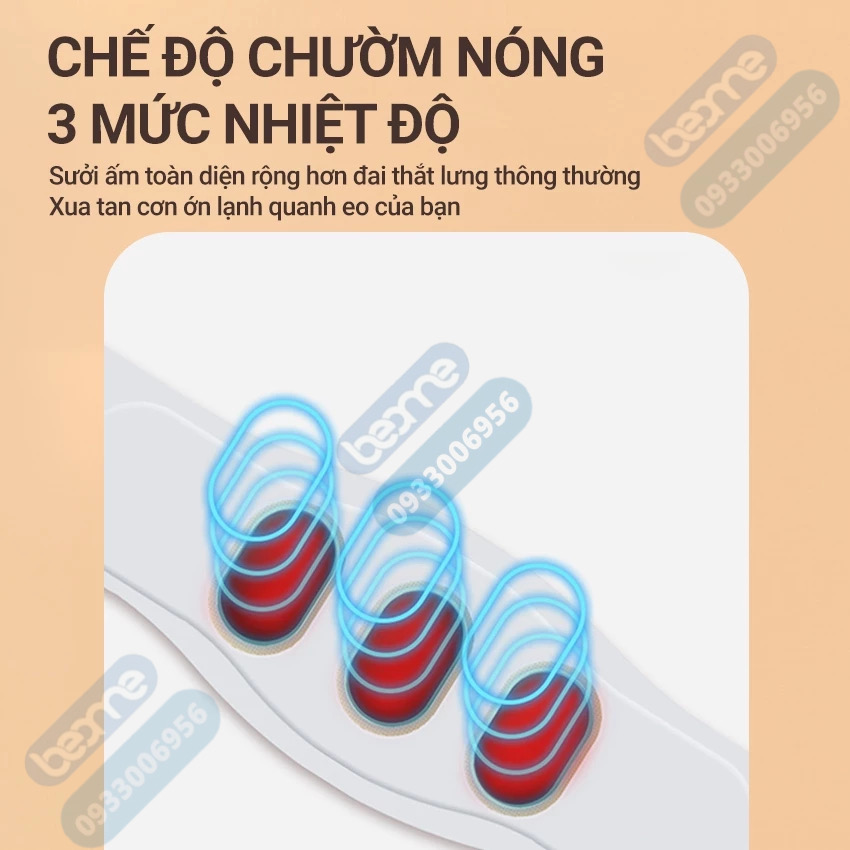 Máy Massage tan Mỡ Bụng Xung Điện EMS Beame BM-B48, Đai Massage Lưng Bụng Rung Nhiệt Giảm Đau Bụng Kinh