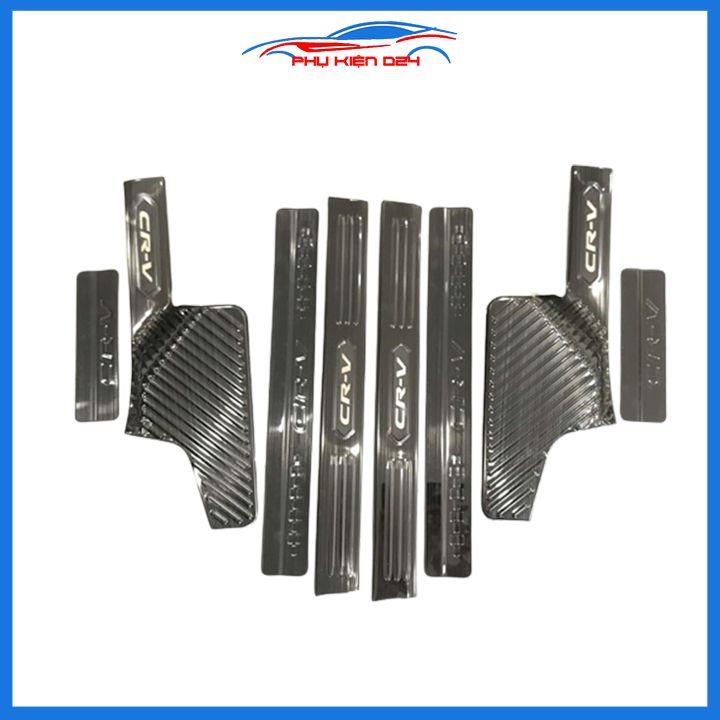 Bộ ốp bậc cửa trong ngoài nẹp bước chân CRV 2018-2019-2020-2021 vân Titan chống trầy trang trí xe