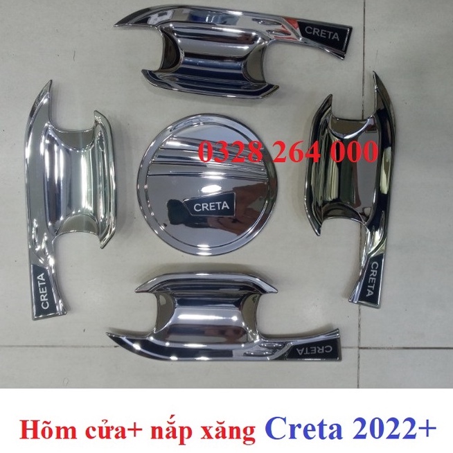 Combo Ốp Tay nắm, Hõm cửa, chén cửa, nắp bình xăng Xe Hyundai Creta 2022- 2023 Mạ Crom cao cấp