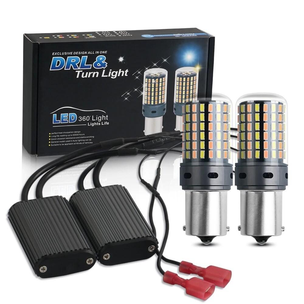 Hộp 2 Chiếc Xi Nhan CANBUS Không Lỗi 1156 P21W BA15S PY21W BAU15S 7440 W21W T20 3014 120SMD Xe DRL Nhan 2 Màu 2 Trong 1