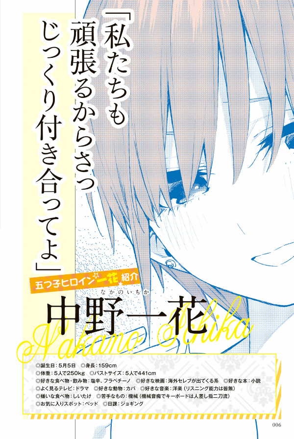 五等分の花嫁 キャラクターブック 一花 (KCデラックス)