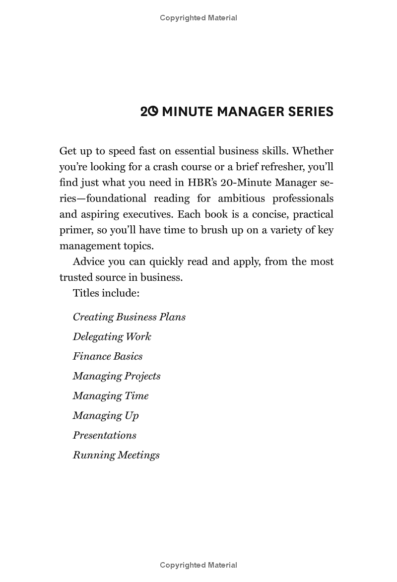 Harvard Business Review 20 Minute Manager Series Managing Time