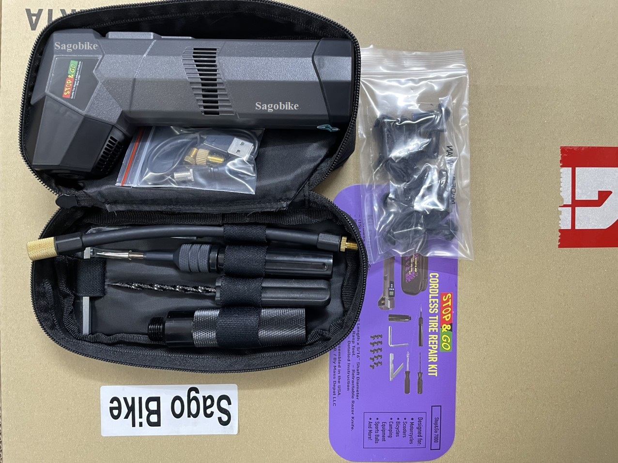 Bộ bơm vá xe Stop&Go 7000 (new) - Bộ bơm vá xe máy, ô tô, xe hơi Stop và go hàng chính hãng, nhập khẩu Mỹ