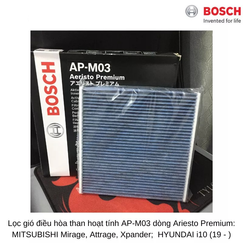 Lọc gió điều hòa than hoạt tính BOSCH AP-M03 Dòng Xe Ariesto Premium: MITSUBISHI Mirage, Xpander; HYUNDAI i10 (19 - )