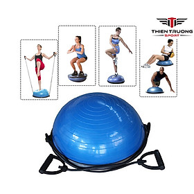 Bóng tập thăng bằng Bosu, bóng tập thể lực tích hợp thêm dây kéo thể lực đàn hồi hỗ trợ các bài tập gym, yoga an toàn