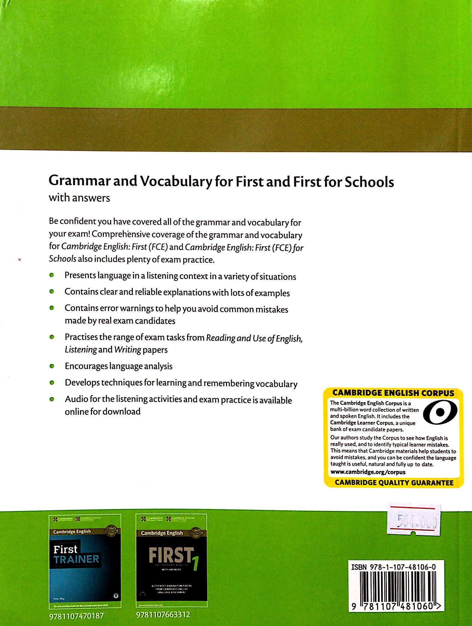 Grammar and Vocabulary for First and First for Schools Book with Answers and Audio
