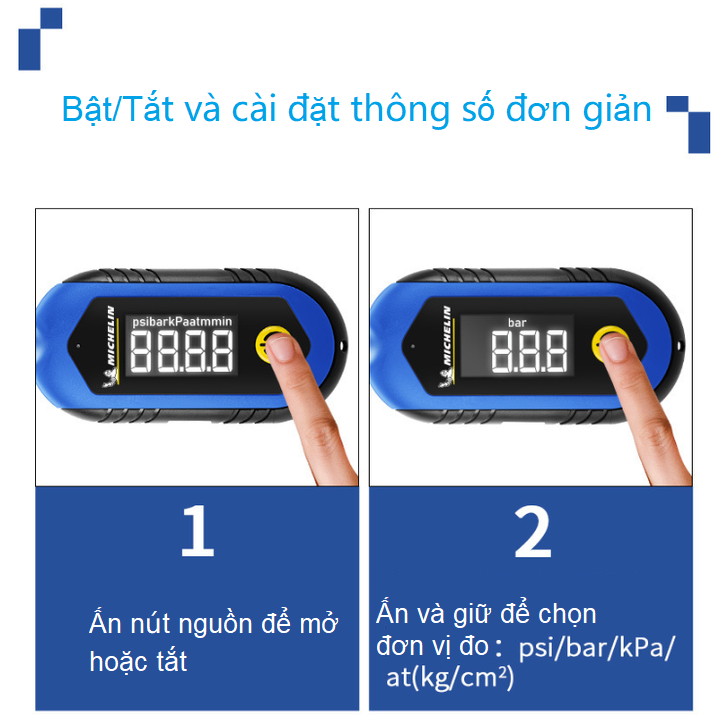 Đồng hồ đo áp suất lốp điện tử Michelin M2209, màn hình LCD 1 inch, đơn vị đo Psi, Kpa, Bar, At (Kg/cm2) - Hàng Chính Hãng