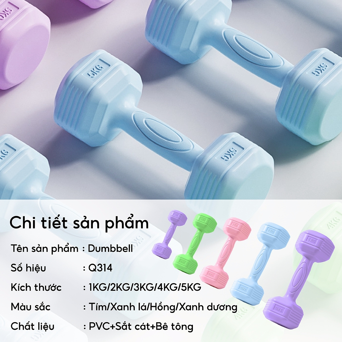 Tạ Tập Tay Nhựa 314 - 2KG Chuyên Tập Gym Yoga Pilates Thể Dục Tại Nhà