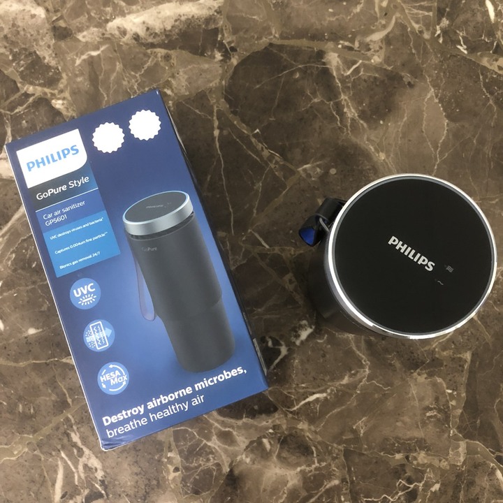 Máy khử mùi, lọc không khí dạng cốc trên xe ô tô cao cấp thương hiệu Philips GP5601 - Công suất: 5.5W - Điện áp: 5V DC/1A - UVC LED - Hàng Nhập Khẩu