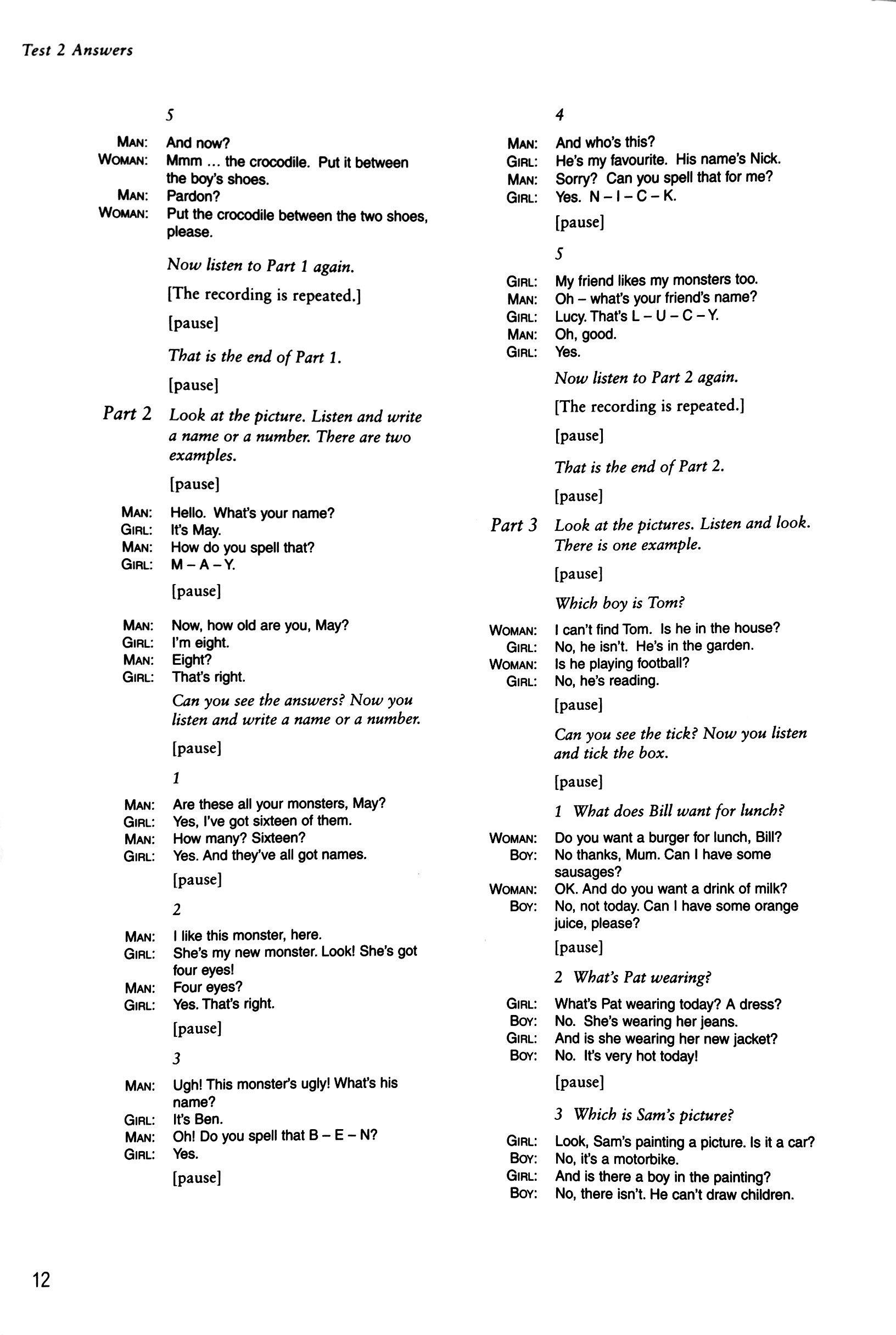 Cambridge Young Learners English Tests Starters 5 Answer Booklet