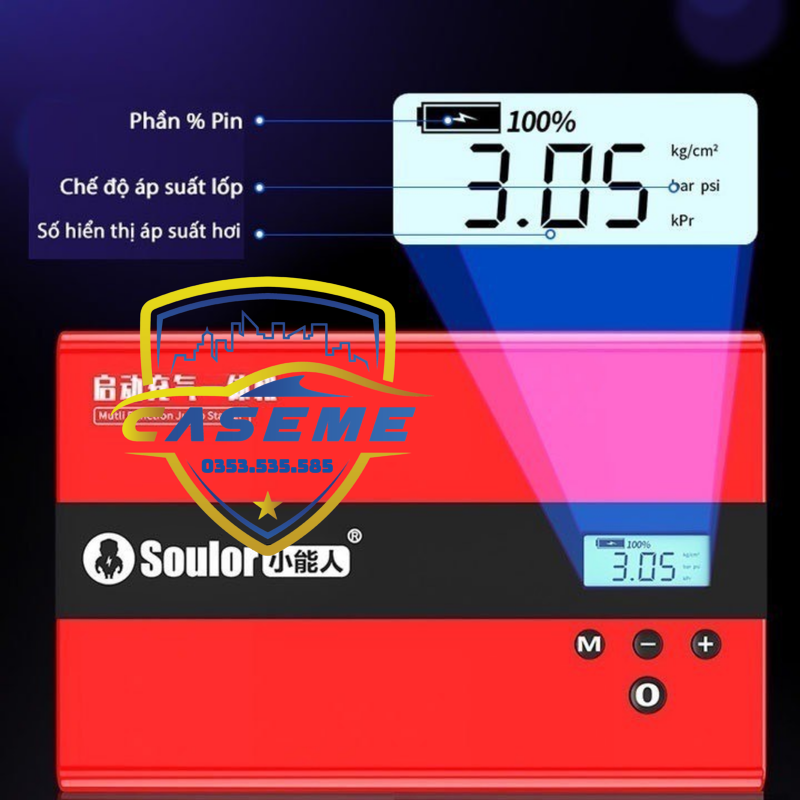Bơm Lốp & Kích Bình Ô Tô Soulor - Pin 99.800mAh, 180W, Tự Ngắt, Đèn LED, Sạc Dự Phòng - Công Nghệ Nhật Bản - Hàng Nhập Khẩu