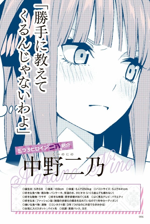 五等分の花嫁 キャラクターブック ニ乃 (KCデラックス)
