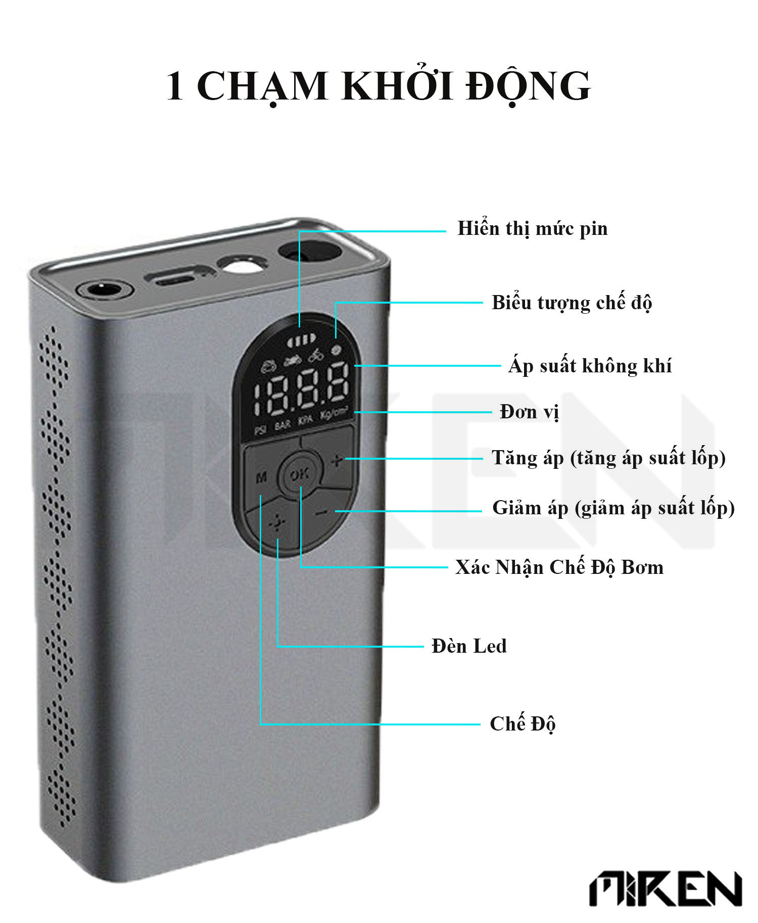 Máy Bơm Khí Cho Lốp Ô Tô Điện Tử Cầm Tay Đa Năng Nhỏ Gọn Tự Ngắt Cho Xe Hơi Xe Đạp Xe Gắn Máy Model CQB Hàng Chính Hãng