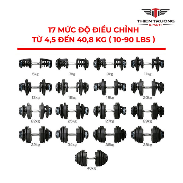Bộ 2 tạ tay điều chỉnh 1090 từ 4.5kg- 40.8kg kèm khay đựng tiện lợi T THIEN TRUONG SPORT