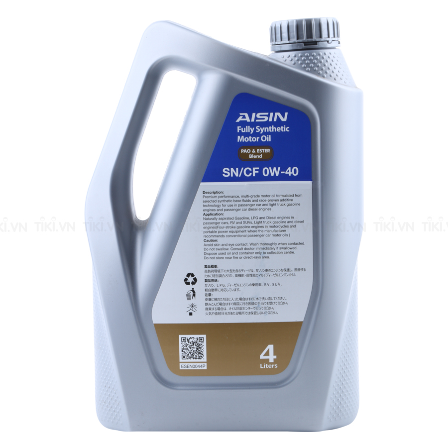 Nhớt Động Cơ AISIN ESEN0044P 0W-40 SN / CF Pao & Ester Blend 4L