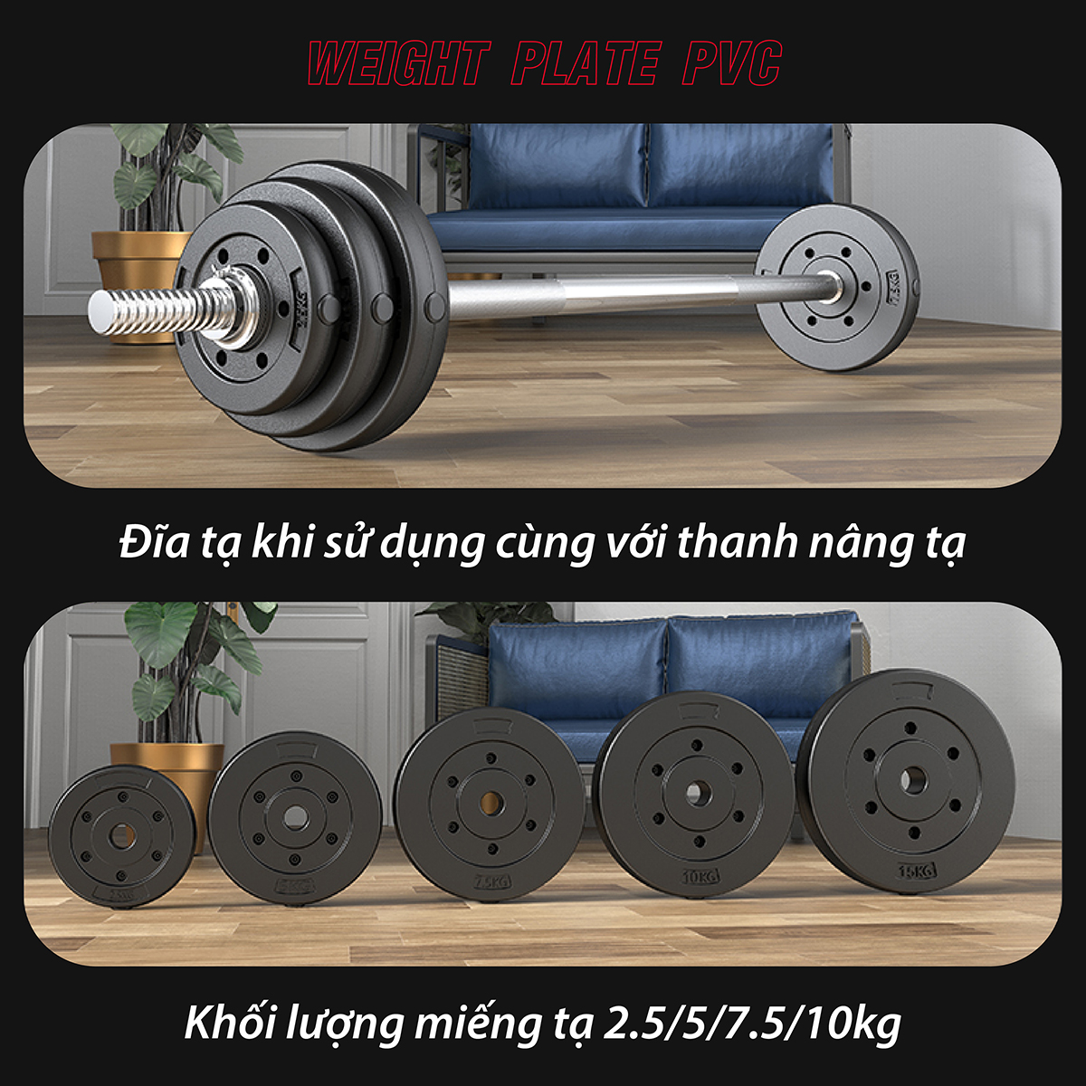 BG Bánh Tạ Nhựa 1.5kg Đặc Ruột - Tạ Miếng Nhựa - Sẵn Kho Giao Liền